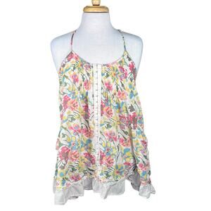 Free People Women’s Floral Racerback Tunic Length Boho Cami Tank Blouse Medium
